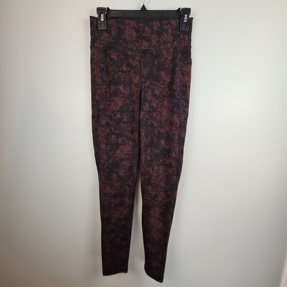 Sweaty Betty The Zero Gravity Leggings Burgundy Black Abstract Print Small High